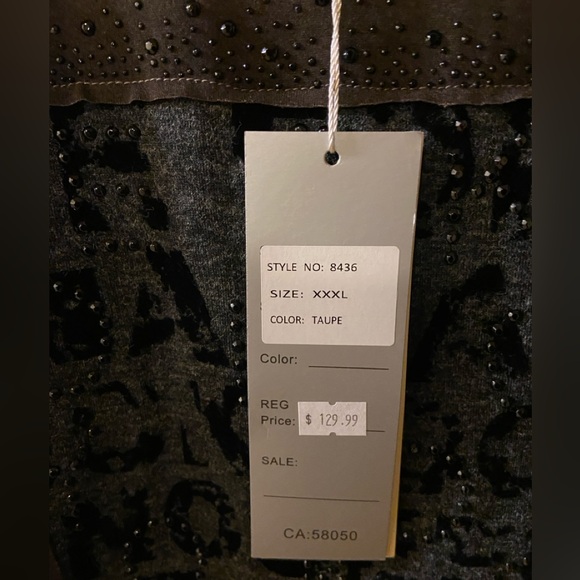 Grande Madame taupe & grey crew neck long sleeved top with letters & black gems - Picture 11 of 12